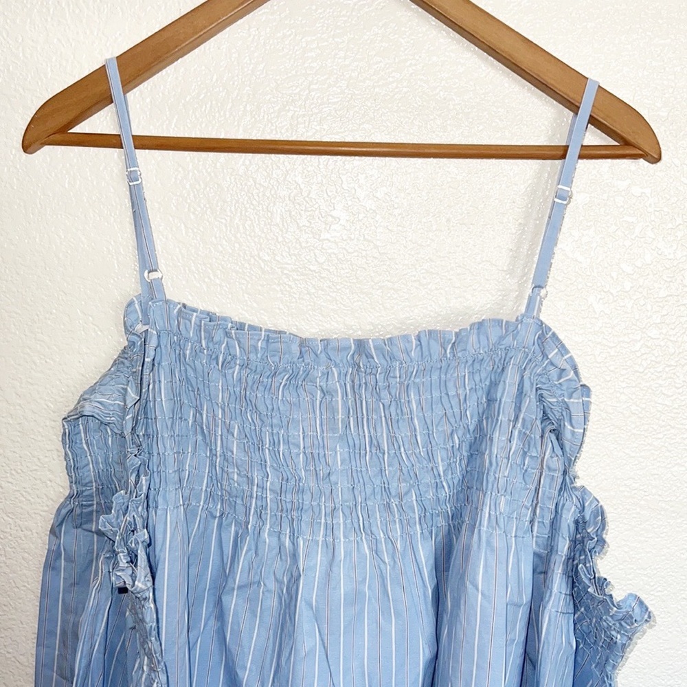 Wrangler Light Blue Striped Cold Shoulder Skinny Strap Long Sleeve Mini Dress - Picture 6 of 9